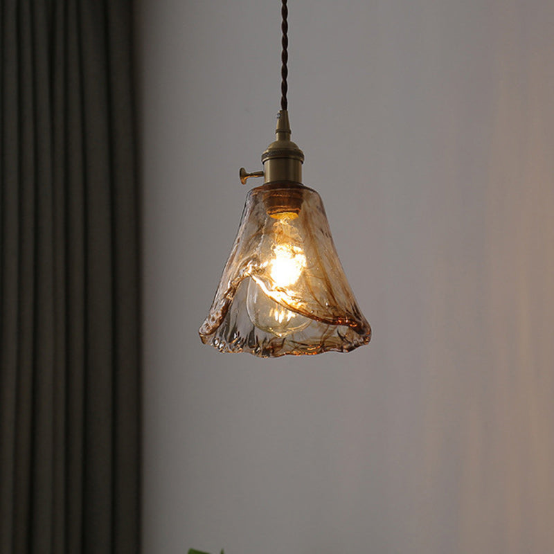 Contemporary Nordic Cone Copper Glass 1-Light Pendant Light For Living Room
