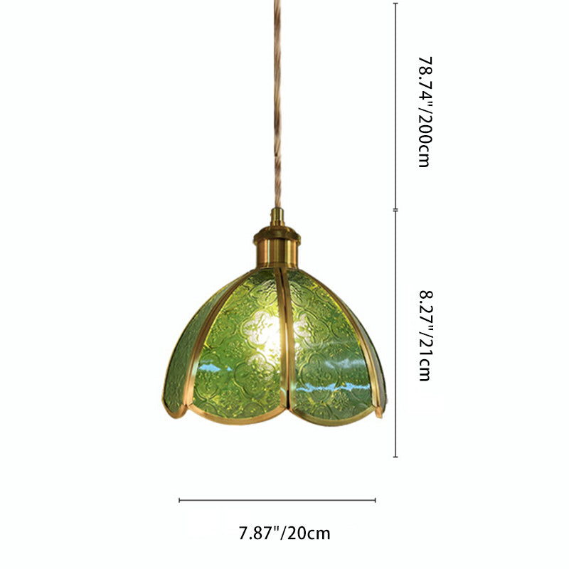 Traditional Vintage Dome Copper Glass 1-Light Pendant Light For Living Room