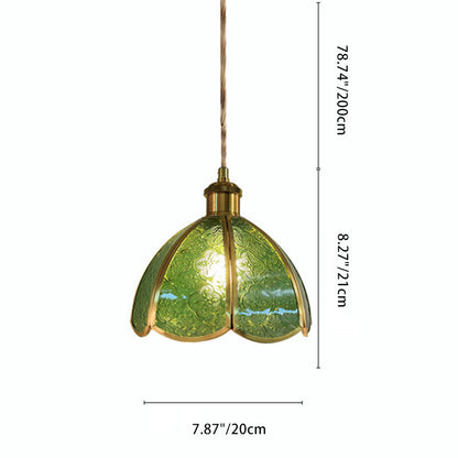 Traditional Vintage Dome Copper Glass 1-Light Pendant Light For Living Room