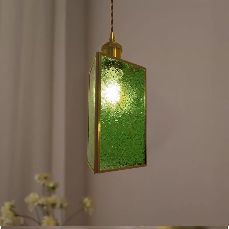 Traditional Vintage Dome Copper Glass 1-Light Pendant Light For Living Room