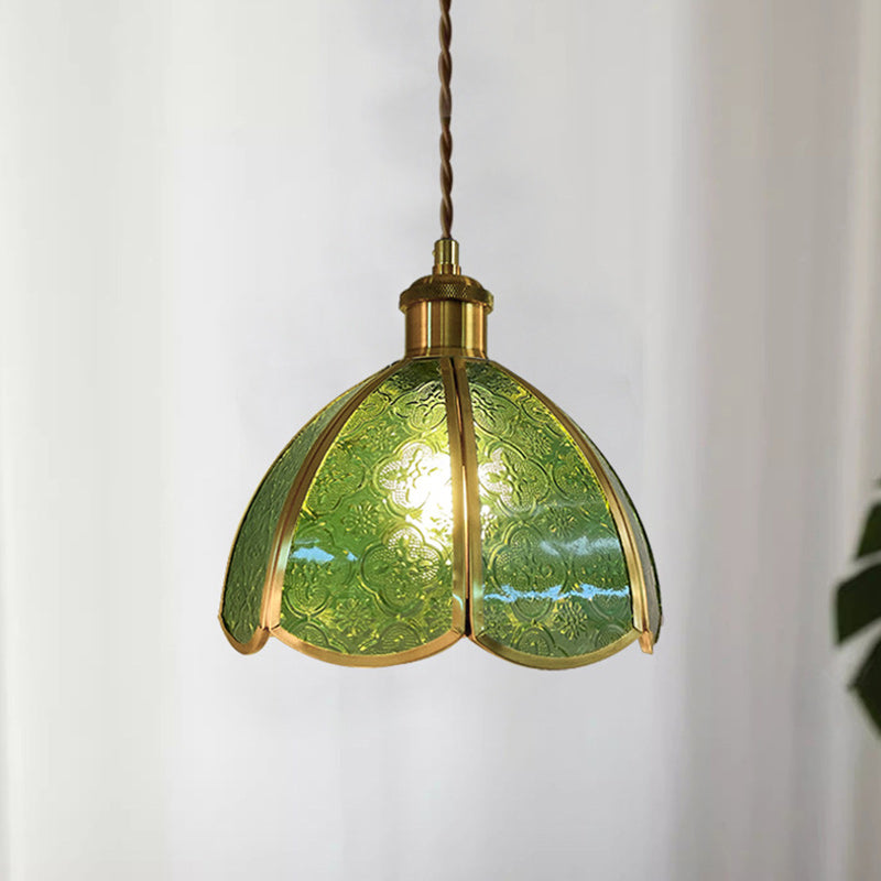 Traditional Vintage Dome Copper Glass 1-Light Pendant Light For Living Room