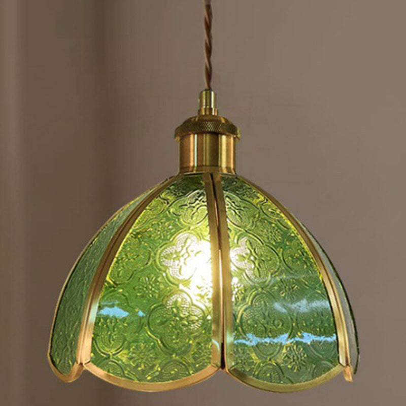 Traditional Vintage Dome Copper Glass 1-Light Pendant Light For Living Room