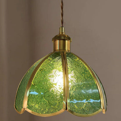 Traditional Vintage Dome Copper Glass 1-Light Pendant Light For Living Room