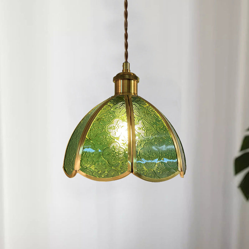 Traditional Vintage Dome Copper Glass 1-Light Pendant Light For Living Room