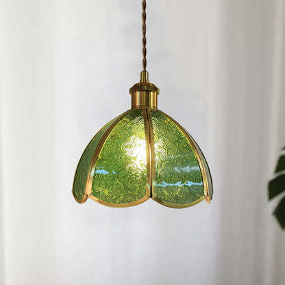 Traditional Vintage Dome Copper Glass 1-Light Pendant Light For Living Room