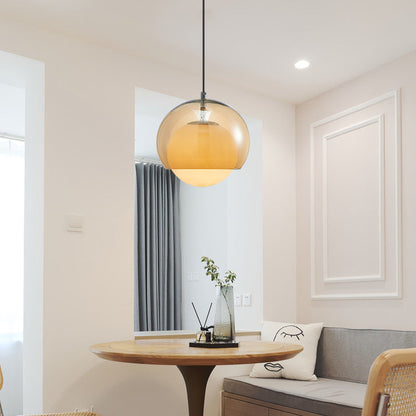 Contemporary Scandinavian Spherical Iron Glass 1-Light Pendant Light For Living Room