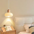 Contemporary Nordic Round Wood Glass 1-light Pendant Light for Living Room
