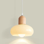 Contemporary Nordic Round Wood Glass 1-light Pendant Light for Living Room
