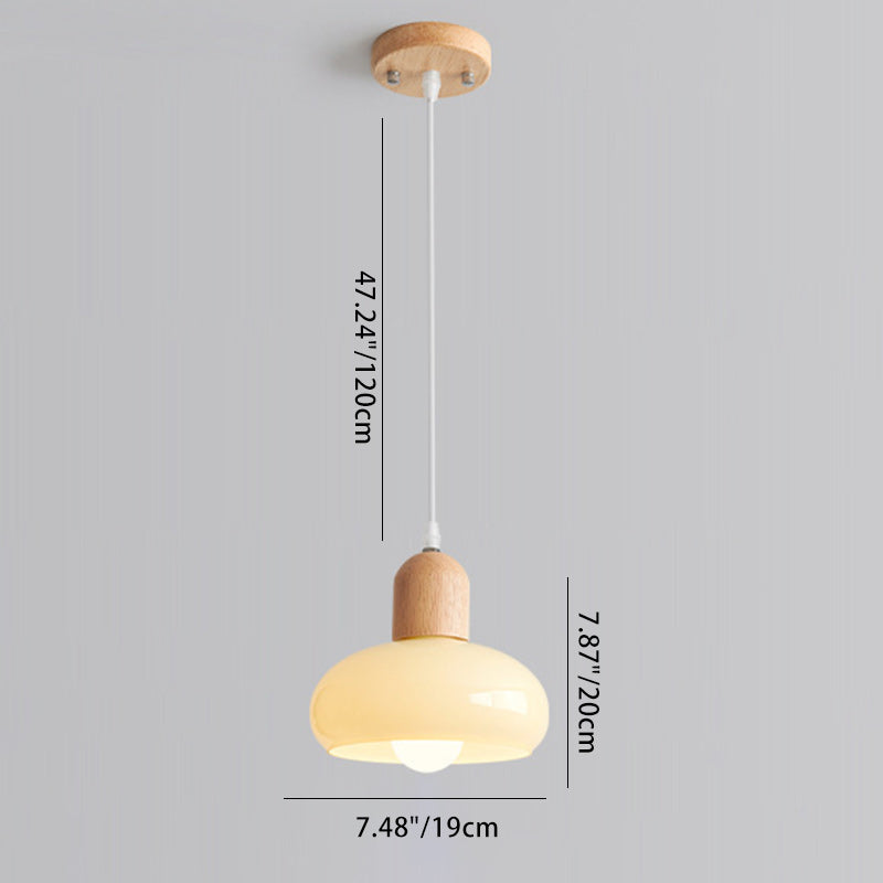 Contemporary Nordic Round Wood Glass 1-light Pendant Light for Living Room