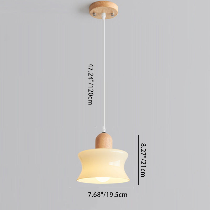 Contemporary Nordic Round Wood Glass 1-light Pendant Light for Living Room