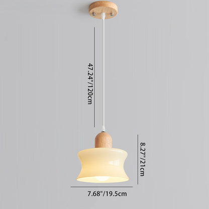 Contemporary Nordic Round Wood Glass 1-light Pendant Light for Living Room