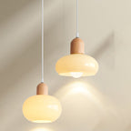 Contemporary Nordic Round Wood Glass 1-light Pendant Light for Living Room