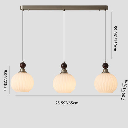 Traditional Vintage Oval Iron Wood Glass 1/3-Light Pendant Light For Living Room