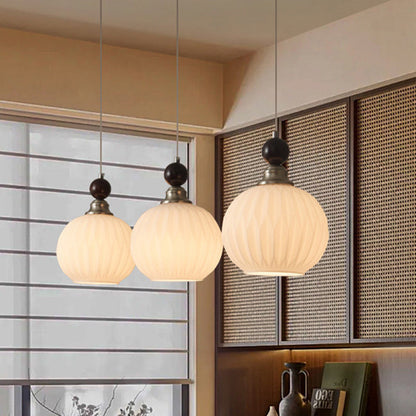 Traditional Vintage Oval Iron Wood Glass 1/3-Light Pendant Light For Living Room