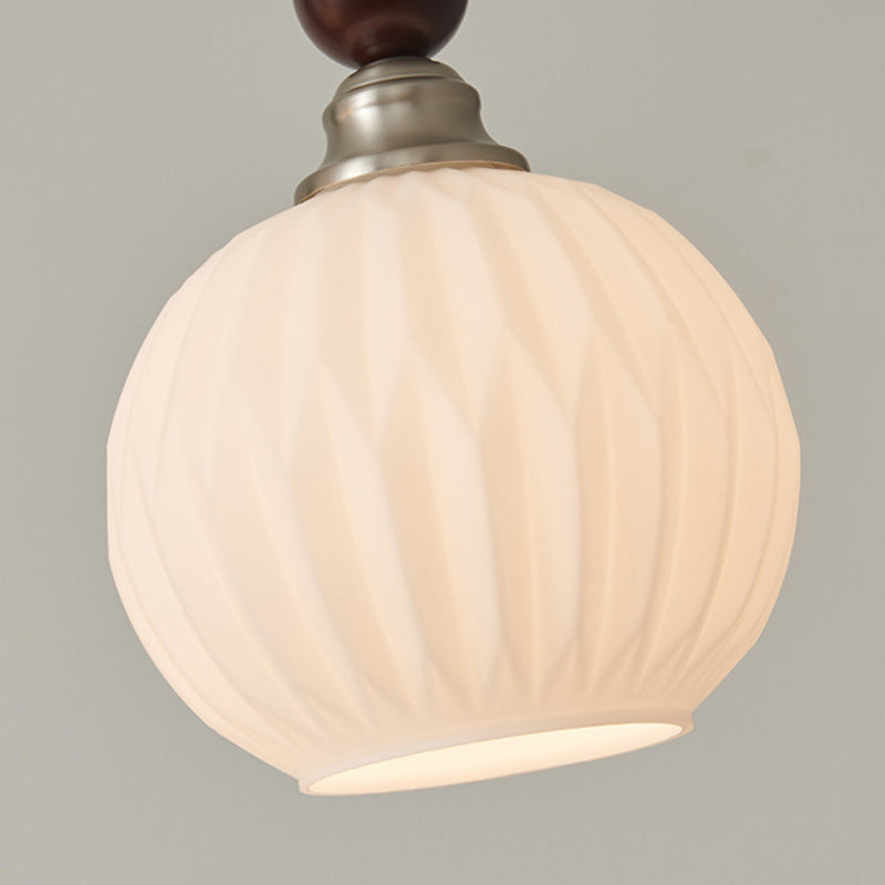 Traditional Vintage Oval Iron Wood Glass 1/3-Light Pendant Light For Living Room