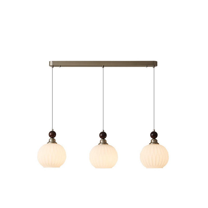 Traditional Vintage Oval Iron Wood Glass 1/3-Light Pendant Light For Living Room
