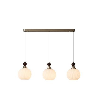 Traditional Vintage Oval Iron Wood Glass 1/3-Light Pendant Light For Living Room