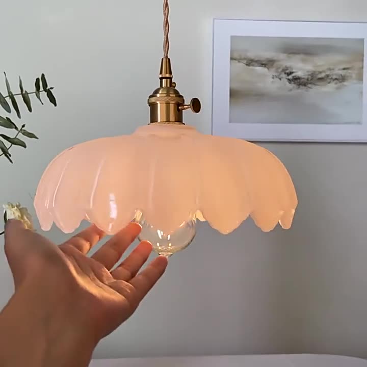 Traditional Vintage Dome Copper Glass 1-Light Pendant Light For Living Room