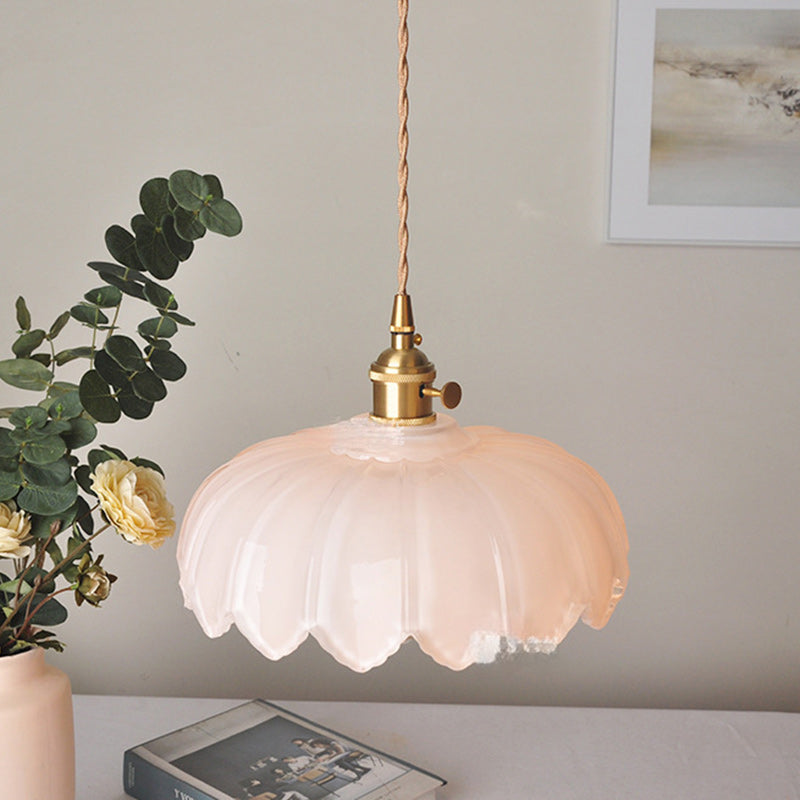 Traditional Vintage Dome Copper Glass 1-Light Pendant Light For Living Room