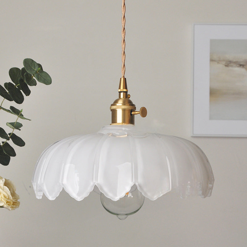Traditional Vintage Dome Copper Glass 1-Light Pendant Light For Living Room