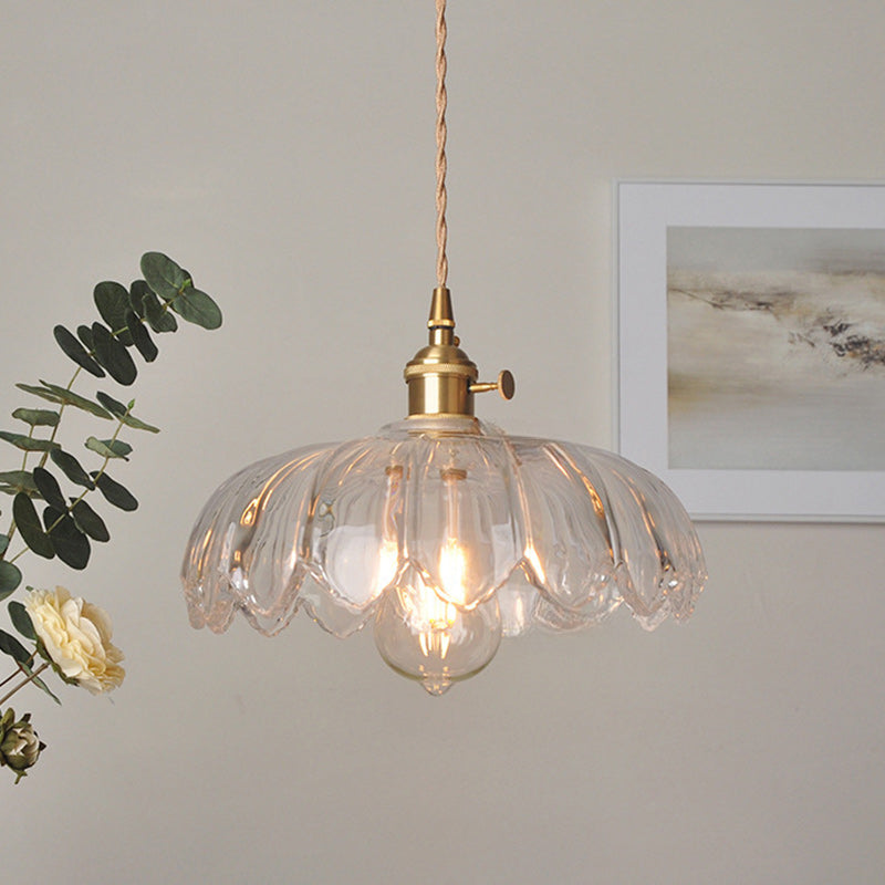 Traditional Vintage Dome Copper Glass 1-Light Pendant Light For Living Room