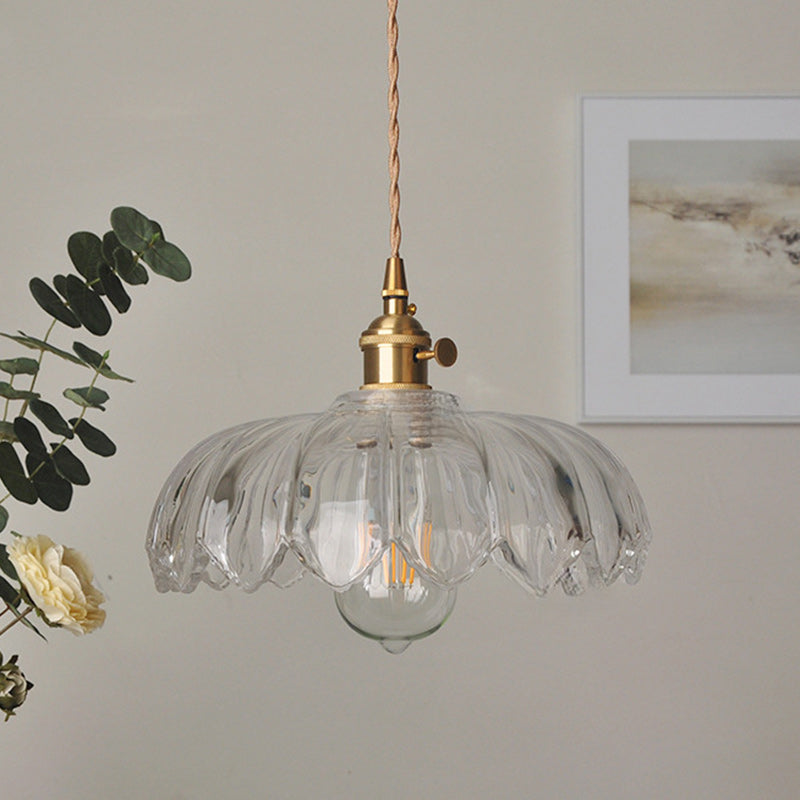 Traditional Vintage Dome Copper Glass 1-Light Pendant Light For Living Room