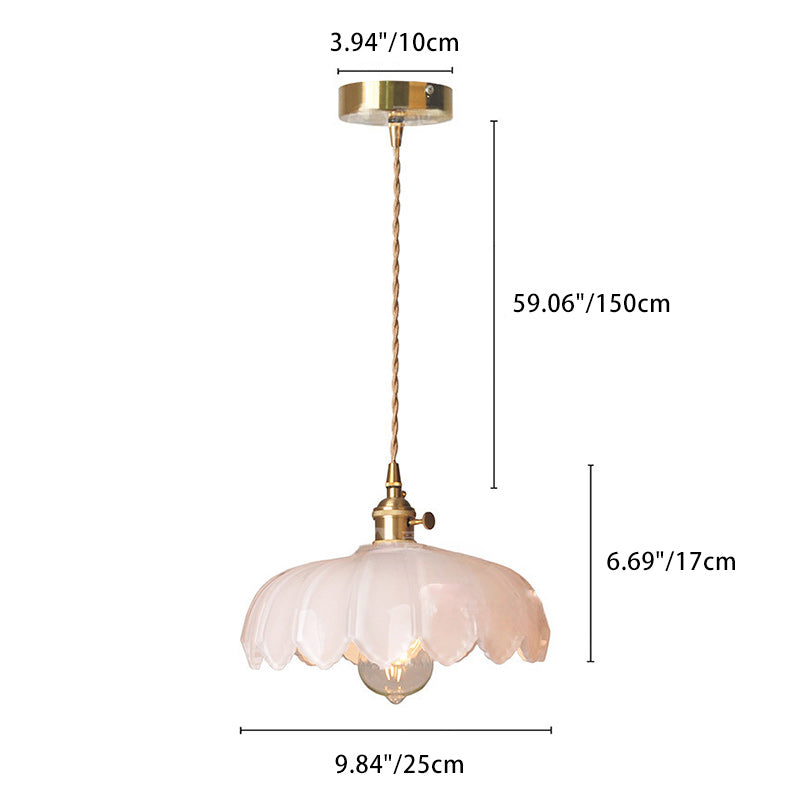 Traditional Vintage Dome Copper Glass 1-Light Pendant Light For Living Room