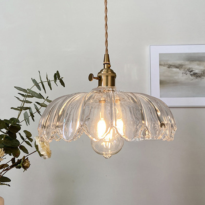Traditional Vintage Dome Copper Glass 1-Light Pendant Light For Living Room