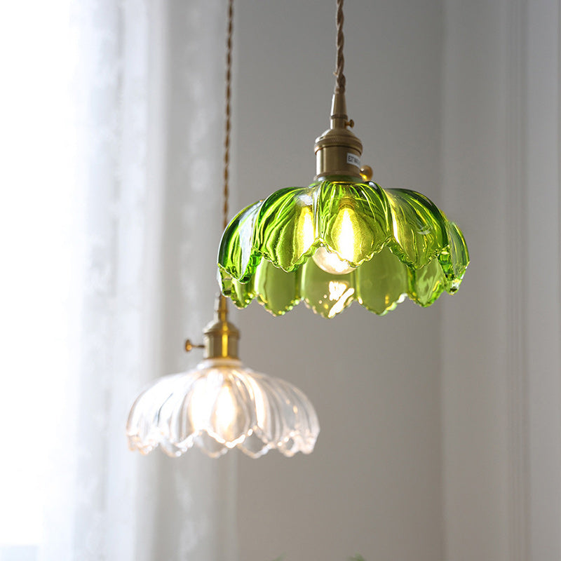 Traditional Vintage Dome Copper Glass 1-Light Pendant Light For Living Room