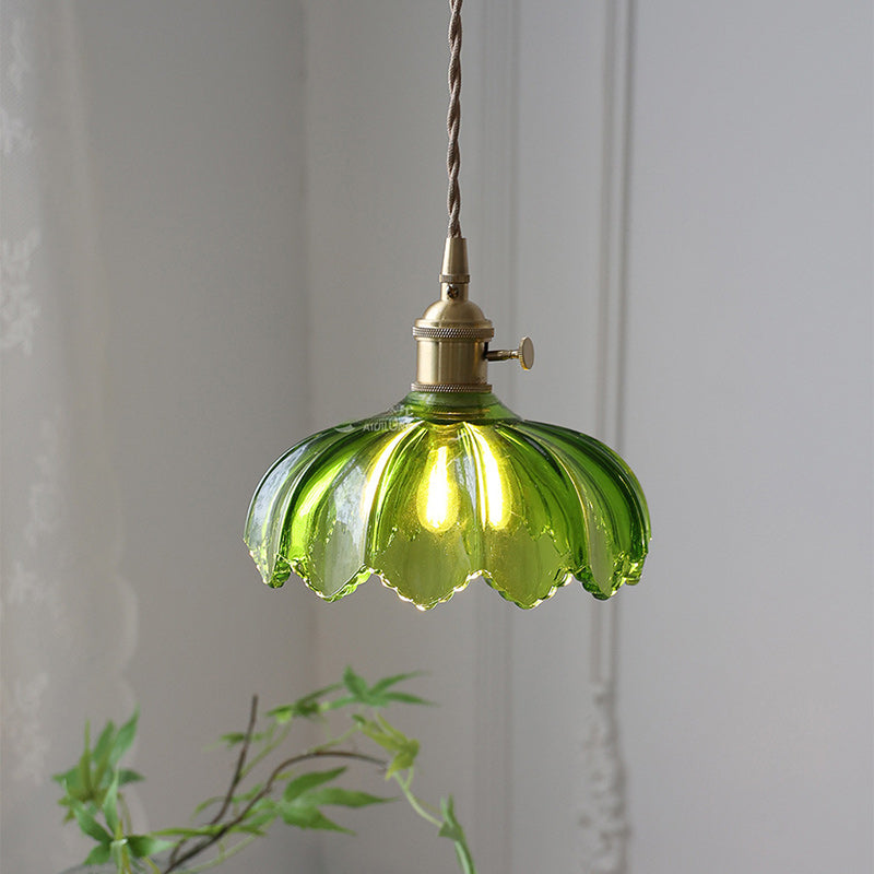 Traditional Vintage Dome Copper Glass 1-Light Pendant Light For Living Room