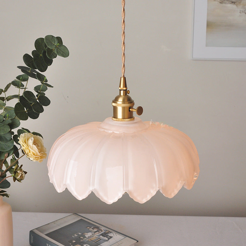 Traditional Vintage Dome Copper Glass 1-Light Pendant Light For Living Room