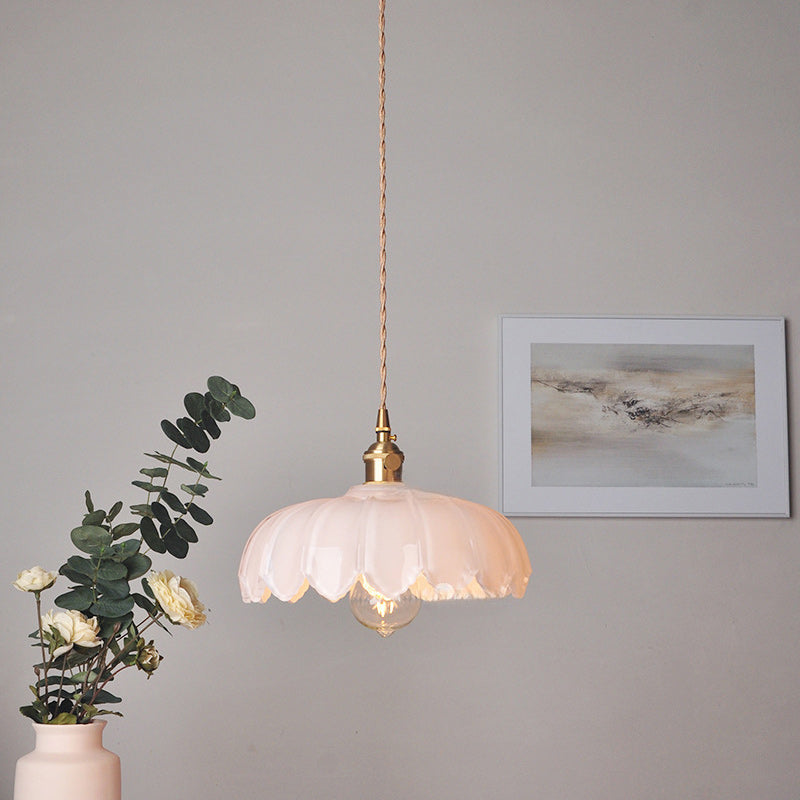 Traditional Vintage Dome Copper Glass 1-Light Pendant Light For Living Room