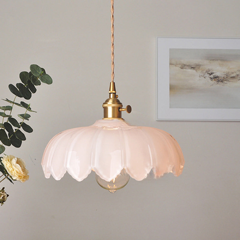 Traditional Vintage Dome Copper Glass 1-Light Pendant Light For Living Room