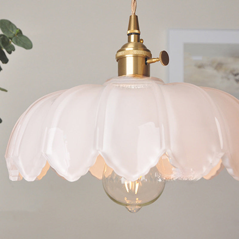 Traditional Vintage Dome Copper Glass 1-Light Pendant Light For Living Room