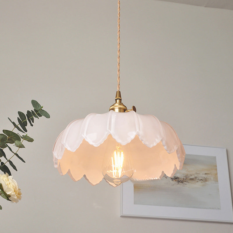 Traditional Vintage Dome Copper Glass 1-Light Pendant Light For Living Room