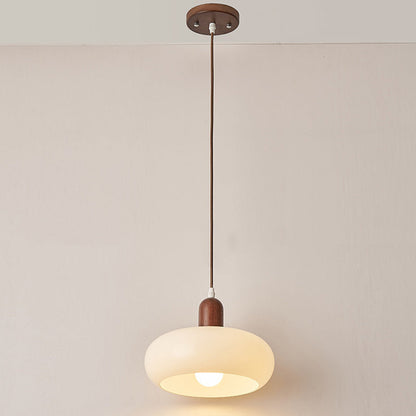 Contemporary Nordic Round Wood Glass 1-Light Pendant Light For Living Room
