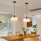 Contemporary Nordic Round Wood Glass 1-light Pendant Light for Living Room BulbSquare