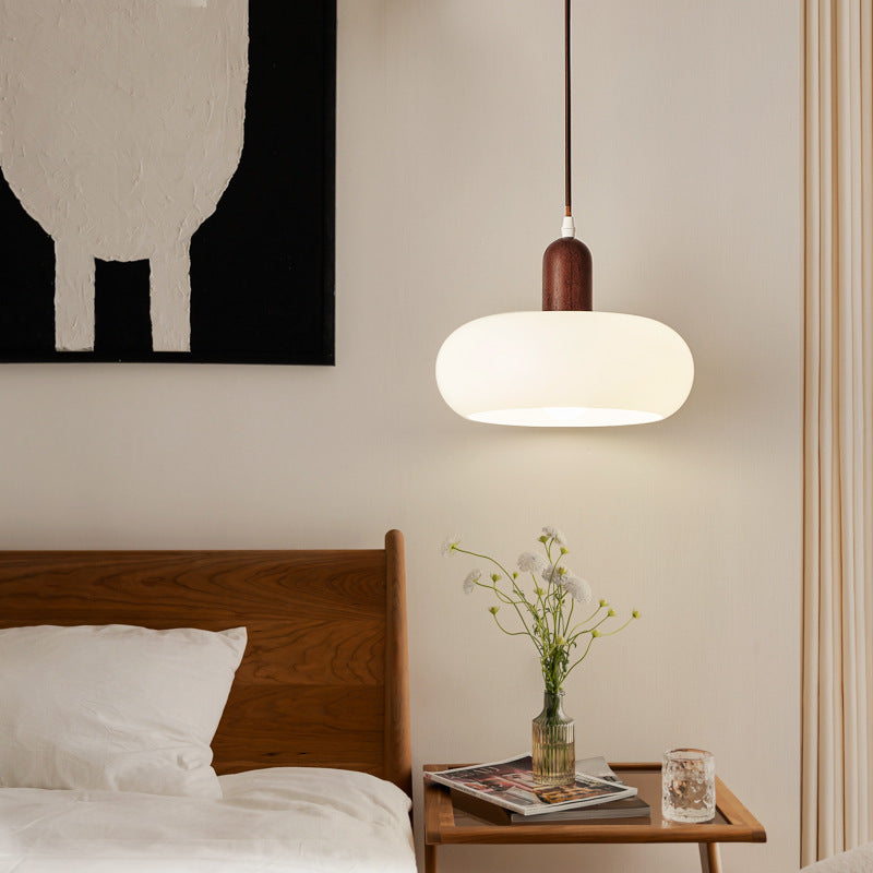 Contemporary Nordic Round Wood Glass 1-light Pendant Light for Living Room BulbSquare