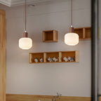 Contemporary Nordic Round Wood Glass 1-light Pendant Light for Living Room BulbSquare