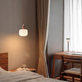 Contemporary Nordic Round Wood Glass 1-light Pendant Light for Living Room BulbSquare