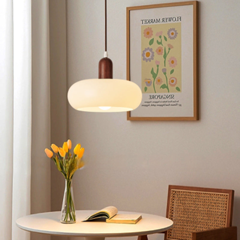 Contemporary Nordic Round Wood Glass 1-light Pendant Light for Living Room BulbSquare