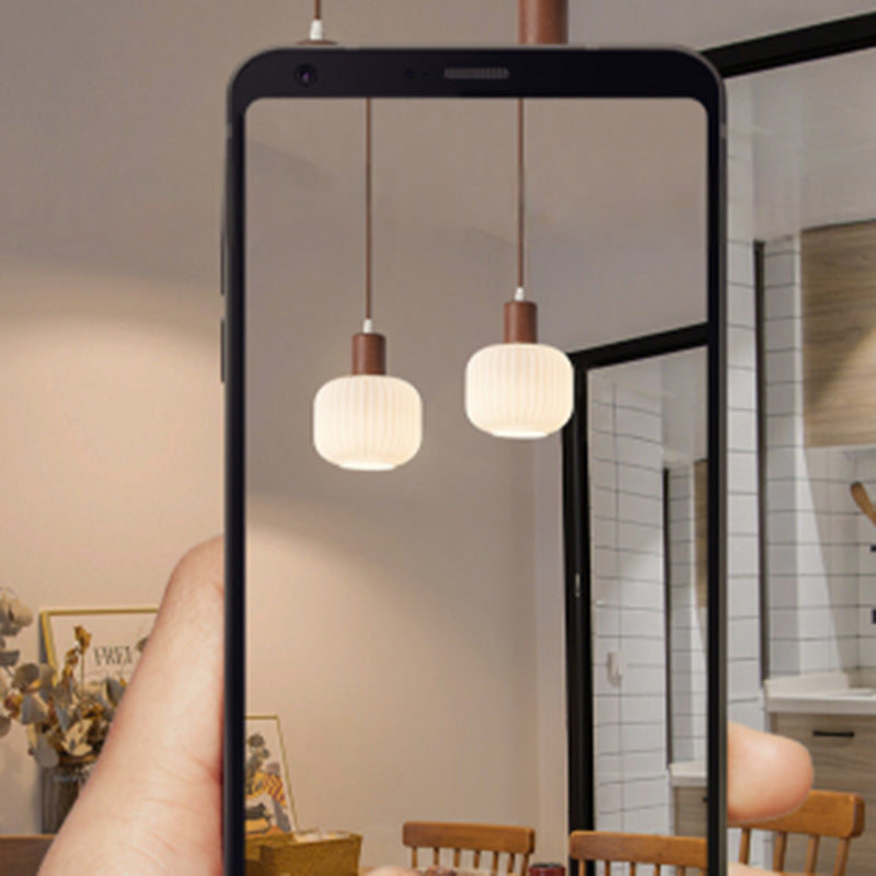 Contemporary Nordic Round Wood Glass 1-light Pendant Light for Living Room BulbSquare