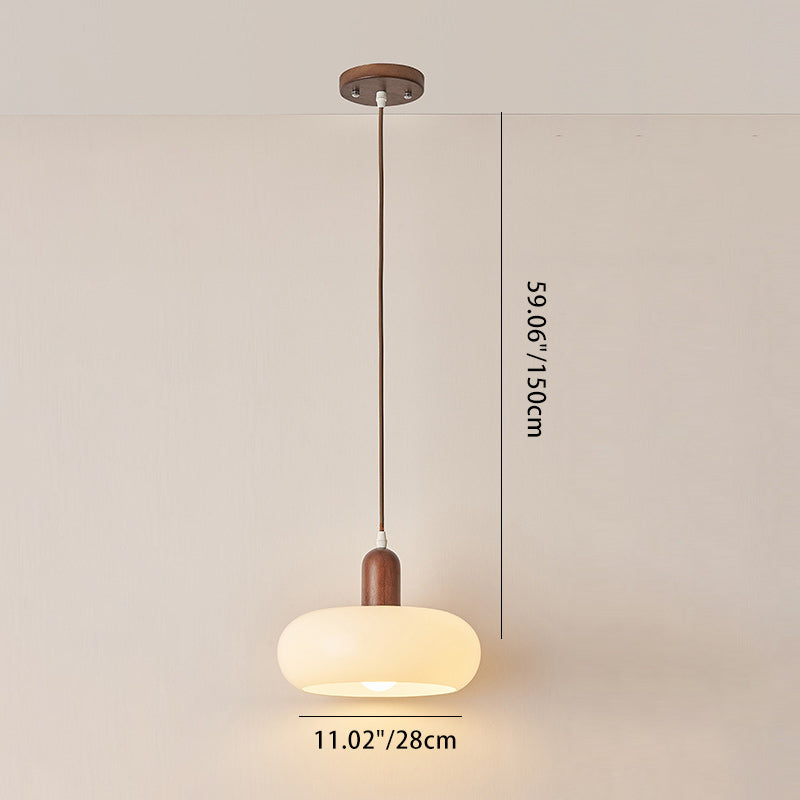 Contemporary Nordic Round Wood Glass 1-light Pendant Light for Living Room BulbSquare