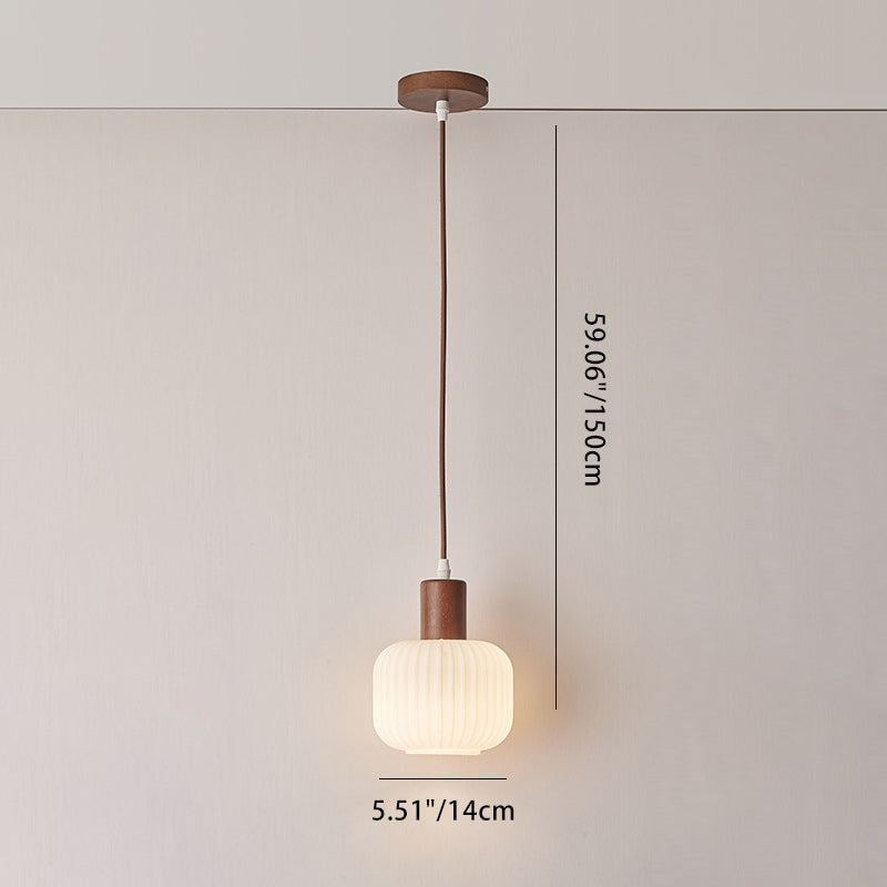 Contemporary Nordic Round Wood Glass 1-light Pendant Light for Living Room BulbSquare