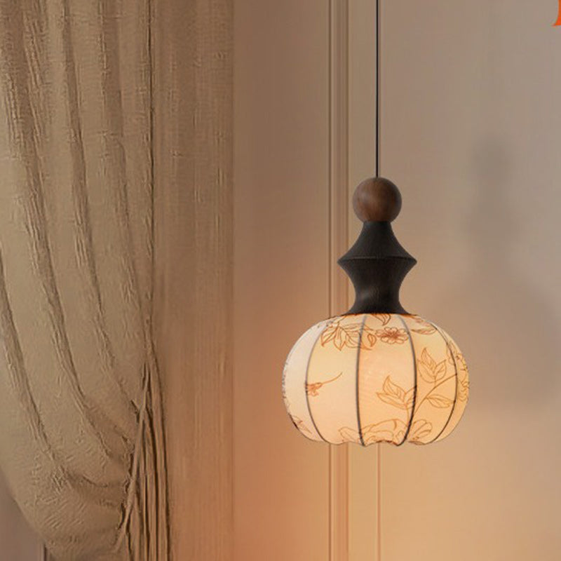 Traditional French Iron Wood Fabric 1-Light Pendant Light For Living Room
