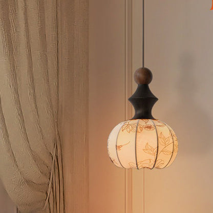 Traditional French Iron Wood Fabric 1-Light Pendant Light For Living Room