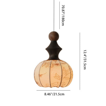 Traditional French Iron Wood Fabric 1-Light Pendant Light For Living Room
