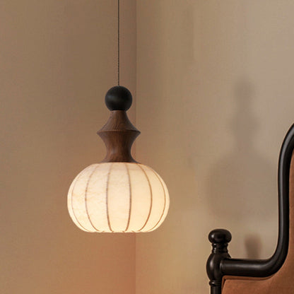 Traditional French Iron Wood Fabric 1-Light Pendant Light For Living Room
