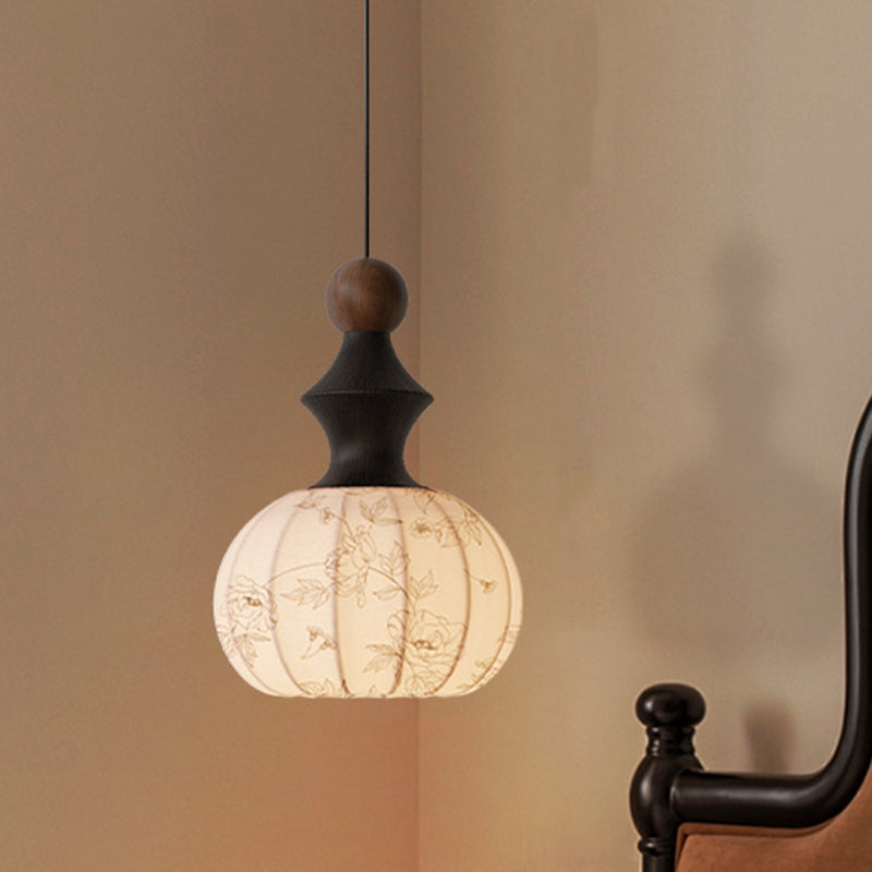 Traditional French Iron Wood Fabric 1-Light Pendant Light For Living Room