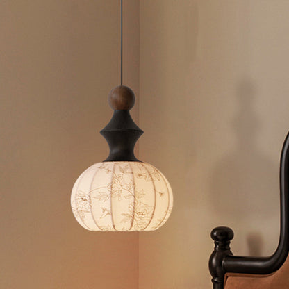 Traditional French Iron Wood Fabric 1-Light Pendant Light For Living Room